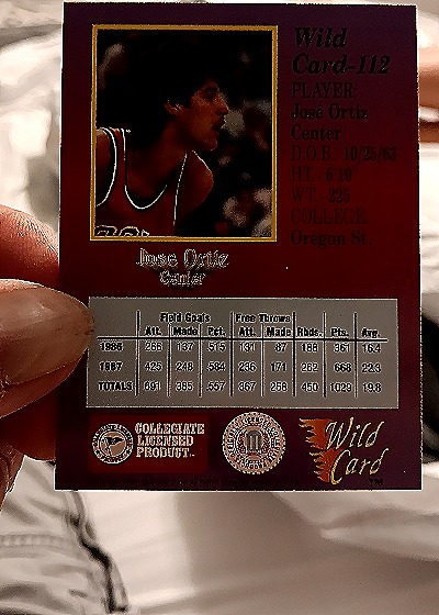 1992 Wild Card Collegiate #112 Jose Ortiz — back