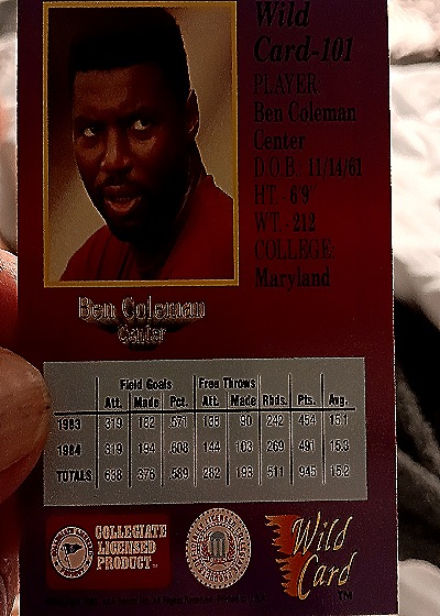 1990 Wild Card #101 Ben Coleman — back