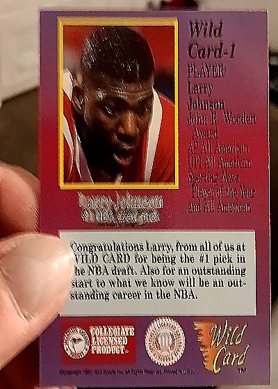 1991 Wild Card #1 Larry Johnson Rookie Card — back