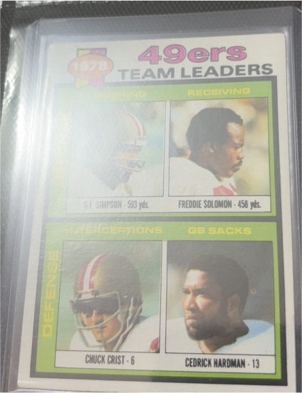 1979 Topps #38 49ers Team Leaders O.J. Simpson / Freddie Solomon / Chuck Crist / Cedrick Hardman — front