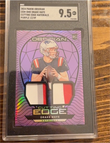 2024 Panini Obsidian #CEM-DME Drake Maye Cutting Edge Materials Purple 12/49 — front