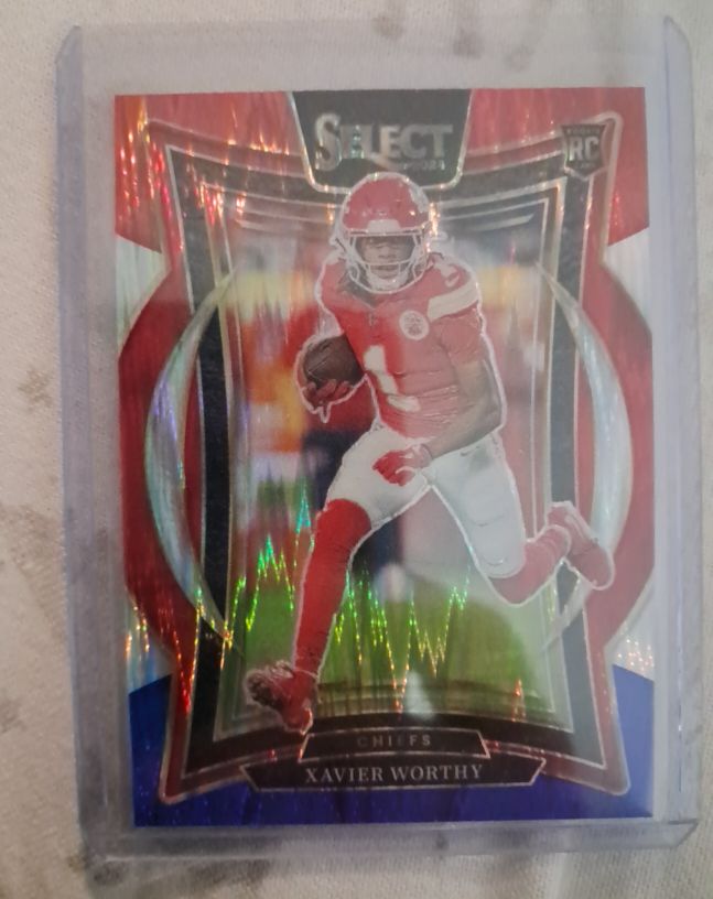 2024 Panini Select #32 Xavier Worthy Concourse Red White Blue Prizm Shock — front
