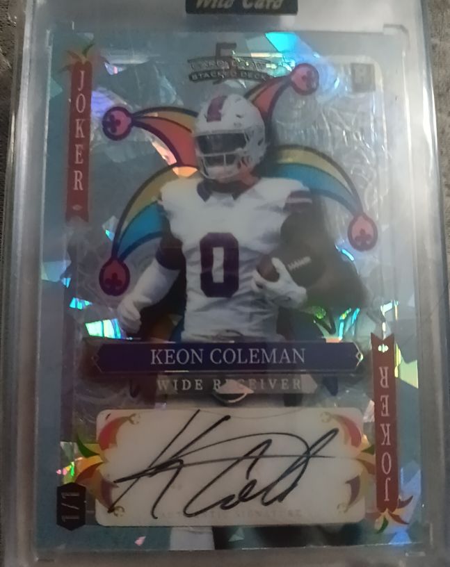 2024 Wild Card 5 Card Draw Stacked Deck Keon Coleman RC 1/1 Black Rainbow Laser — front