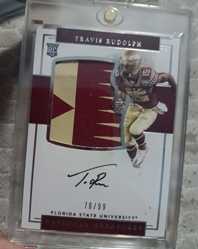 2017 Panini National Treasures Collegiate Travis Rudolph Rookie Patch Auto #70/99 — front