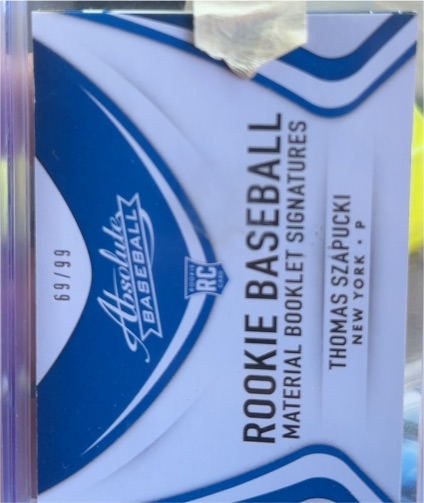 2022 Panini Absolute Rookie Baseball Material Booklet Signatures #RC Thomas Szapucki — front