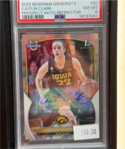 2022 Bowman University #50 Caitlin Clark Prospect Auto-Refractor — front