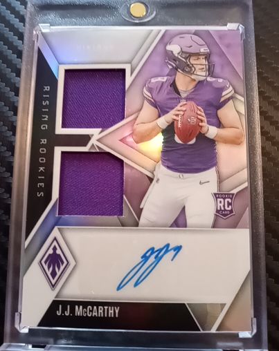 2024 Panini Phoenix Rising Rookies Dual Patch Autographs #RRDP-JMY J.J. McCarthy — front
