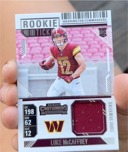 2024 Panini Contenders Rookie Ticket Patch #RTS-LMY Luke McCaffrey — front