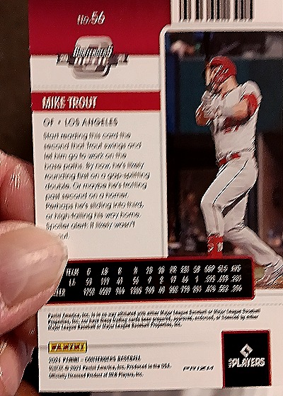 2021 Panini Contenders Optic #66 Mike Trout Season Ticket Red Wave Prizm — back
