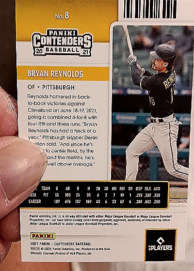 2021 Panini Contenders #8 Bryan Reynolds — back