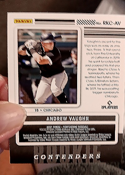 2021 Panini Contenders Rookie Contenders #RKC-AV Andrew Vaughn — back