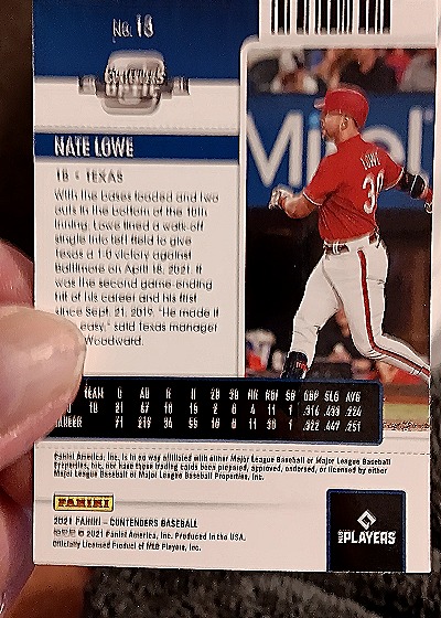 2021 Panini Contenders Optic Season Ticket Nate Lowe — back