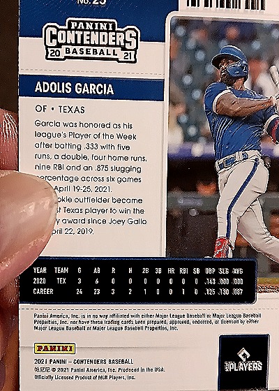 2021 Panini Contenders #25 Adolis Garcia — back
