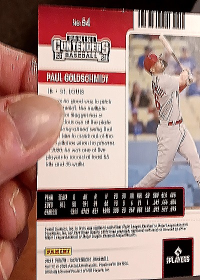 2021 Panini Contenders #54 Paul Goldschmidt — back