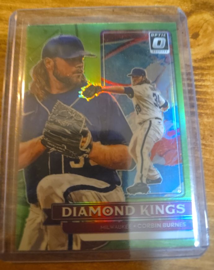 2022 Donruss Optic #21 Corbin Burnes Diamond Kings Lime Green Prizm — front