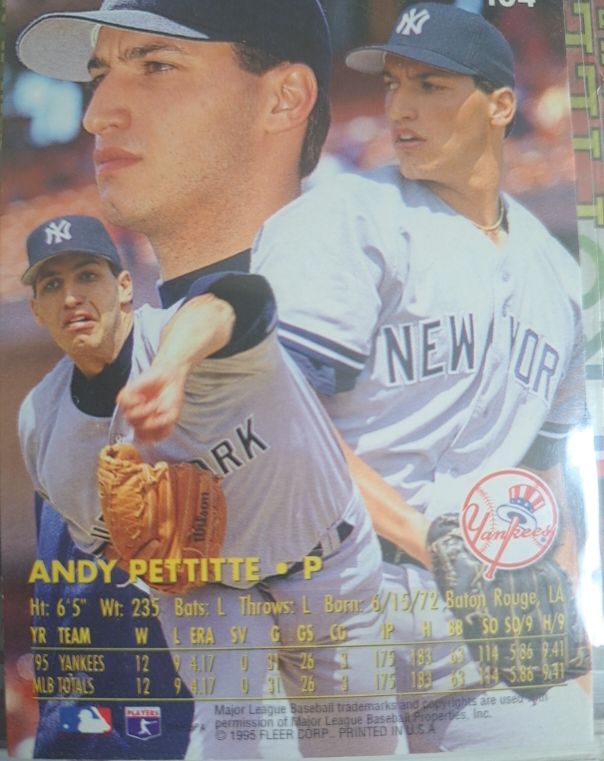 1995 Fleer #164 Andy Pettitte — front