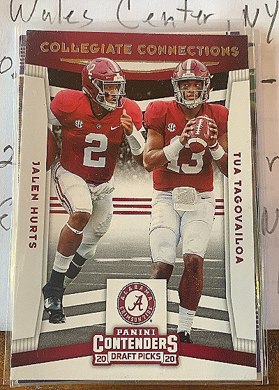 2020 Panini Contenders Draft Picks #10 Jalen Hurts/Tua Tagovailoa Collegiate Connections — front