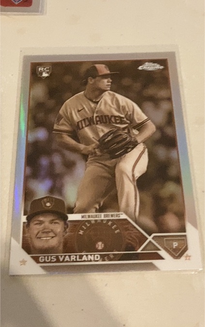 2023 Topps Chrome Update USC173 Gus Varland RC Rookie Negative Refractor Brewers — front