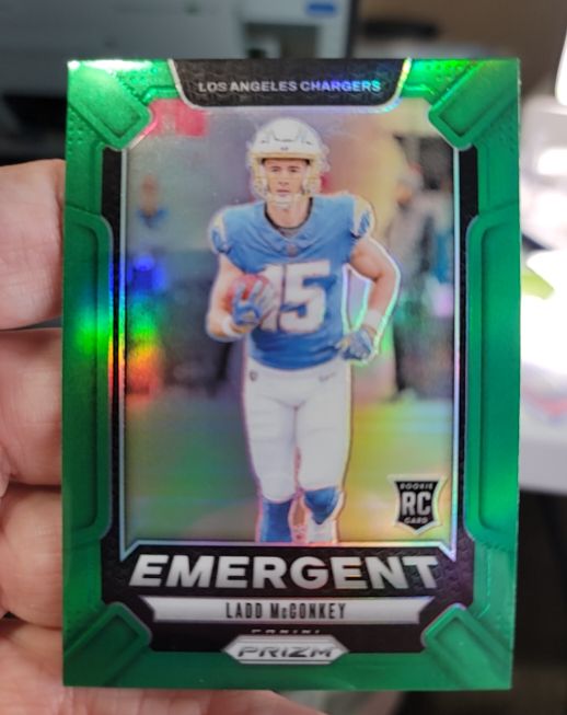 2024 Panini Prizm #13 Ladd McConkey Emergent Green Prizm Rookie — front
