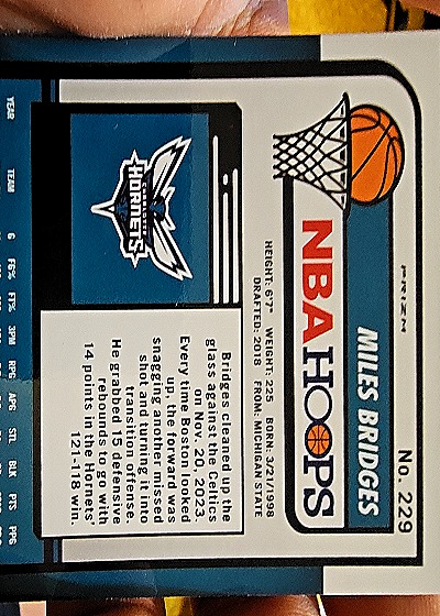 2019-20 Panini NBA Hoops Premium Stock #229 Miles Bridges — back