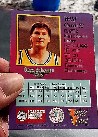 1992 Wild Card Collegiate #72 Russ Schoene — back