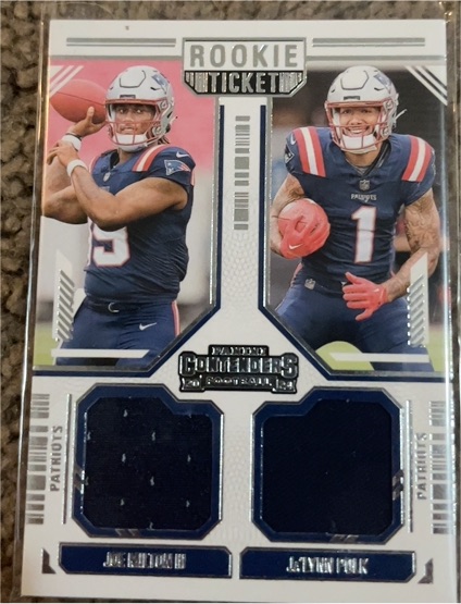 2024 Panini Contenders #DS-8 Joe Milton III / JaLynn Polk Rookie Ticket Dual Swatches — front