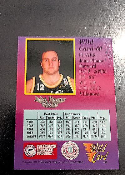 1992 Wild Card #60 John Pinone — back