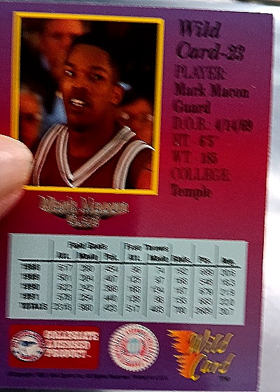 1991-92 Wild Card Collegiate #23 Mark Macon — back