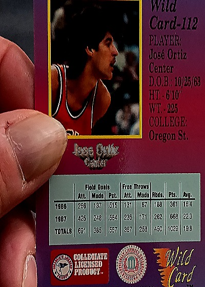 1991-92 Wild Card #112 José Ortiz — back