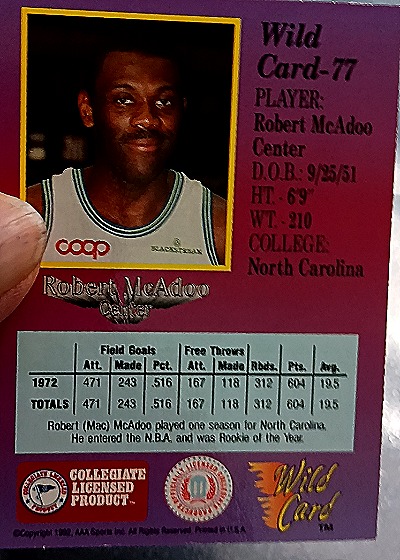 1992 Wild Card Collegiate #77 Robert McAdoo — back