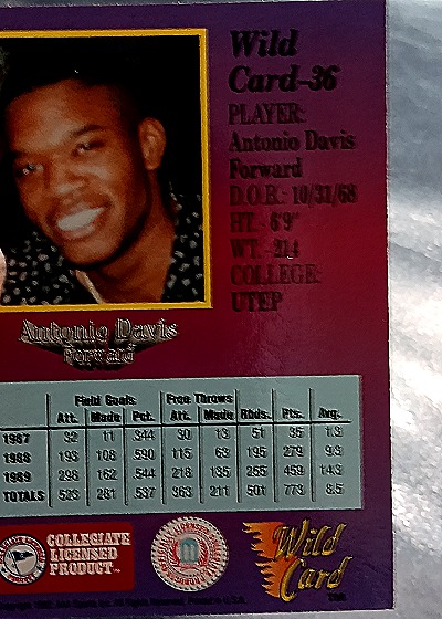 1991 Wild Card #36 Antonio Davis — back