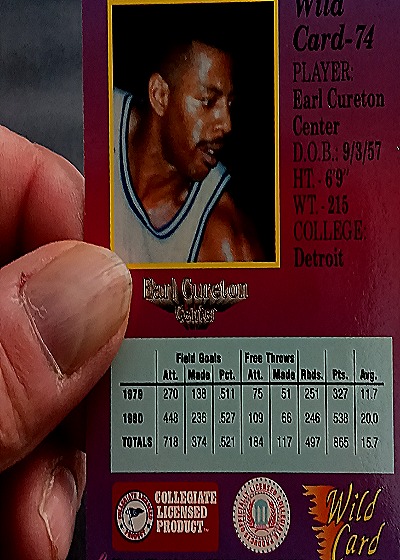 1974 Wild Card #74 Earl Cureton — back