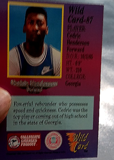 1991-92 Wild Card Georgia Bulldogs #87 Cedric Henderson — back