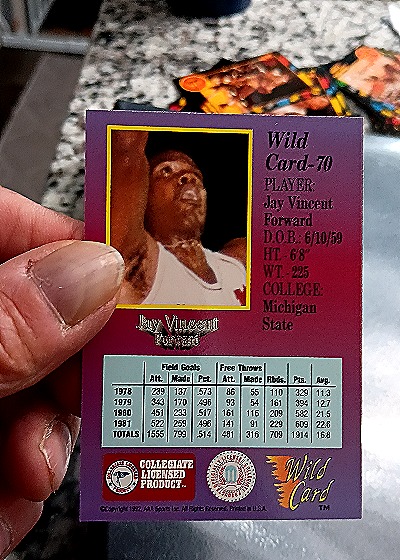 1991-92 Wild Card #70 Jay Vincent — back