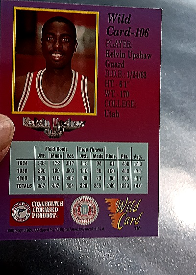1990 Wild Card #106 Kelvin Upshaw — back