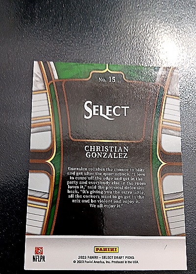 2023 Panini Select Draft Picks #15 Christian Gonzalez — back