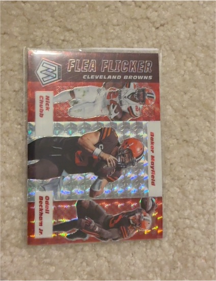 2020 Panini Mosaic #FF4 Flea Flicker Baker Mayfield Nick Chubb Odell Beckham Jr. — front