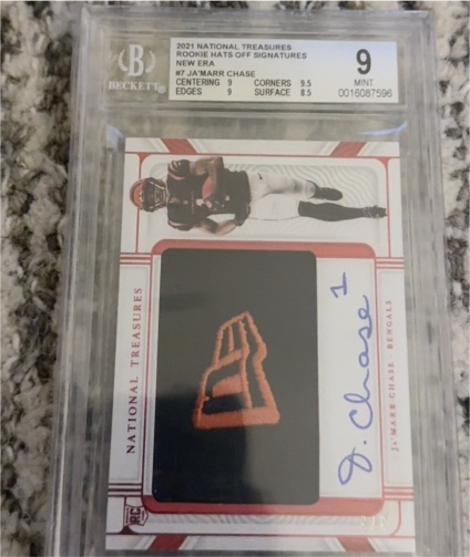 2021 National Treasures Rookie Hats Off Signatures New Era #7 Ja'Marr Chase — front