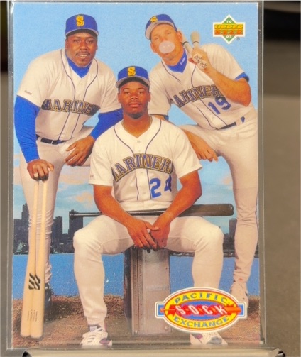 1992 Upper Deck #55 Pacific Sock Exchange Ken Griffey Jr. / Jay Buhner / Kevin Mitchell — front
