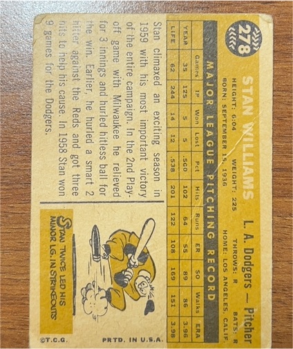1960 Topps #278 Stan Williams — front