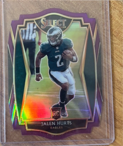 2020 Panini Select Premier Level Purple Prizm Die-Cut #150 Jalen Hurts — front