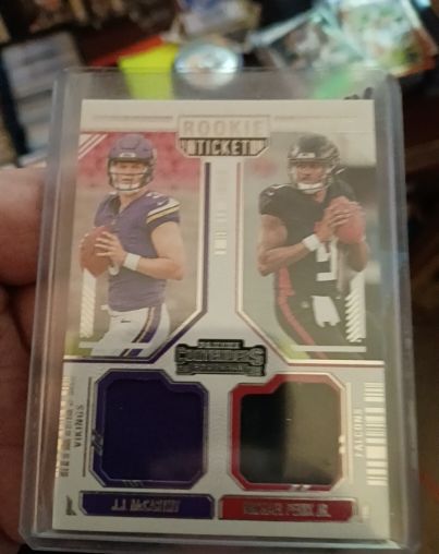 2024 Panini Contenders Rookie Ticket Dual Patch #DS-11 J.J. McCarthy / Michael Penix Jr. — front