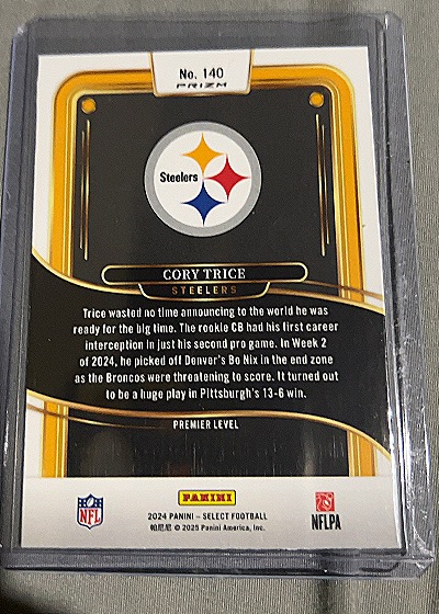 2024 Panini Select #140 Cory Trice Premier Level Red & Yellow Shock Prizm — back