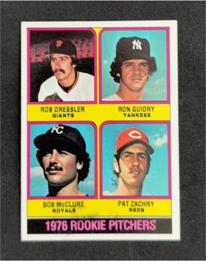 1976 Topps #599 Rookie Pitchers Rob Dressler / Ron Guidry / Bob McClure / Pat Zachry — front