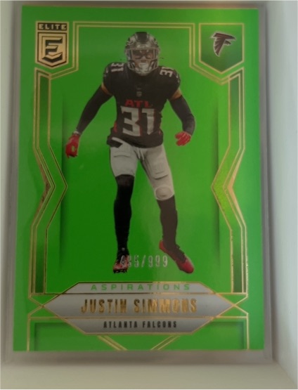 2025 Panini Donruss Elite #95 Justin Simmons Aspirations Lime Green /999 — front