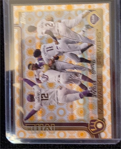 2025 Topps Series 2 #396 Milwaukee Brewers Team Card Holiday Sun Foil Parallel — front