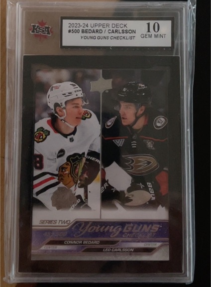 2023-24 Upper Deck Series 2 #500 Connor Bedard / Leo Carlsson Young Guns Checklist — front