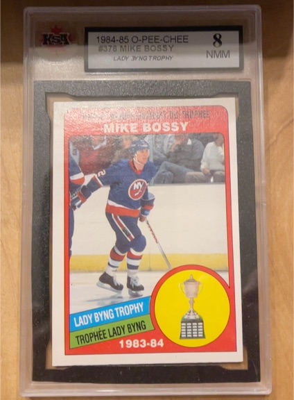 1984-85 O-Pee-Chee #376 Mike Bossy Lady Byng Trophy — front