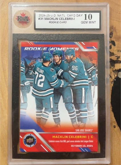 2024-25 Upper Deck National Hockey Card Day #31 Macklin Celebrini Rookie Moments — front