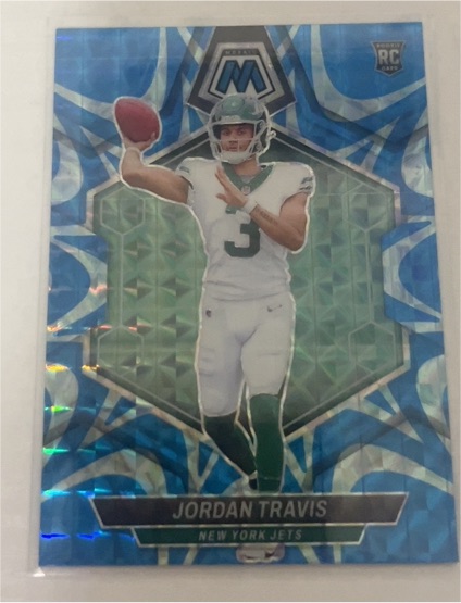 2024 Panini Mosaic #395 Jordan Travis Mosaic Reactive Blue RC — front